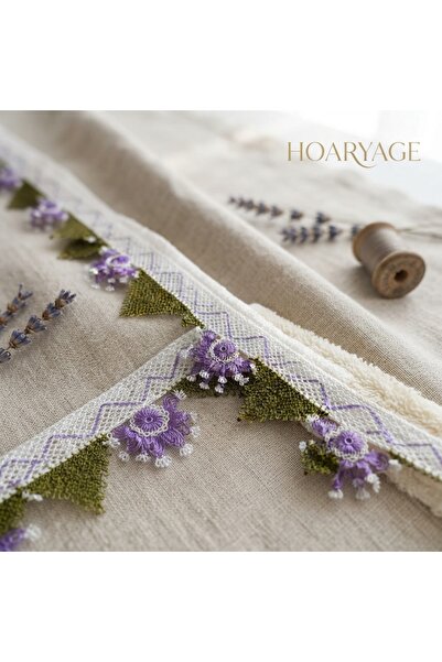 hoaryage طقم حواف مناشف مزينة بالزهور البنفسجية مصنوعة يدويًا 2 قطعة (50 سم ×...