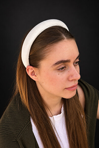 ByMerve Bym40-1 Women's White Velvet Thin Soft Hair Crown Daily Minimal Styli...