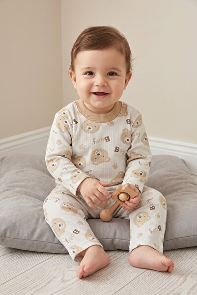 Ceykids Çocuk Pijama Takımı Gecelik Ayıcık Desenli 1/2/3 Yaş %100 Pamuklu