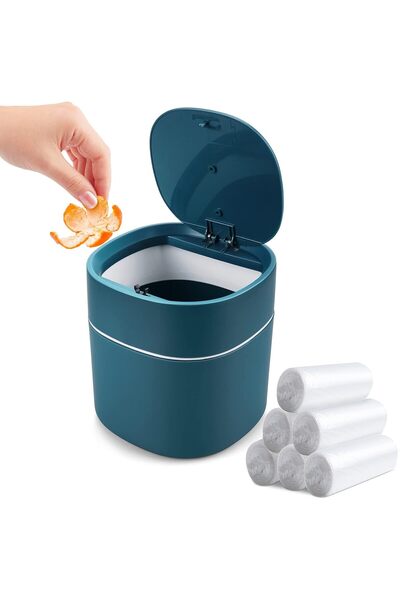 Generic Mini Desk Trash Can with Lid with Trash Bags 180 pcs Press-Top 0.5 Ga...
