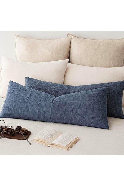 Generic Set of 2 Decorative Linen Check Throw Pillow Covers Neutral Farmhouse...
