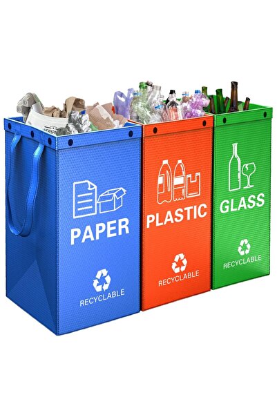 Generic 3 Packs Reusable Recycling Bags with Handle Separate Sorting Organize...