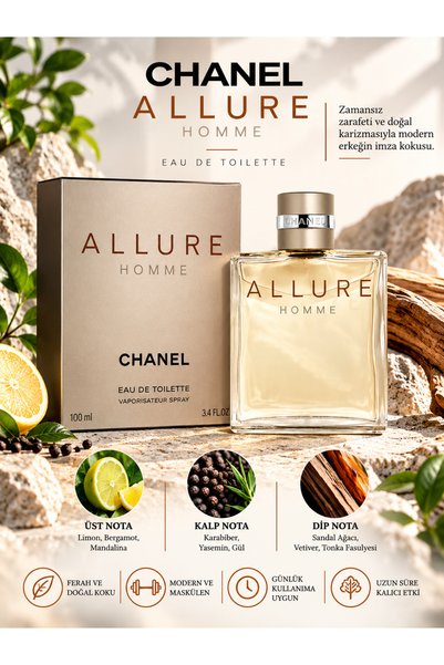 Chanel ALLURE HOMME Eau De Toilette 100 ml – Ferah, Baharatlı ve Odunsu Erkek...