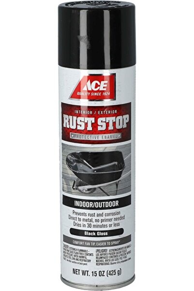 ACE Fast-Drying Glossy Finish Rust Stop Spray Paint Black 15oz