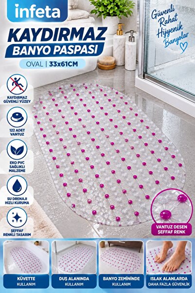 İnfeta 33x61 εκ. Διαφανές PVC Οβάλ Αντιολισθητικό Χαλάκι Μπάνιου με 122 βεντο...