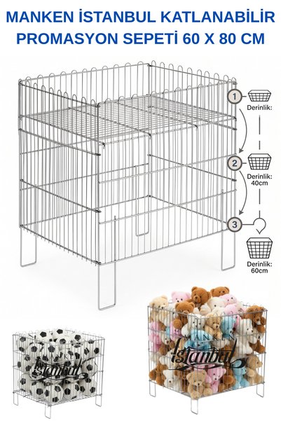 Manken İstanbul 60 x 80 cm Katlanabilir Promosyon Sepeti Metal Ayaklı Geniş H...