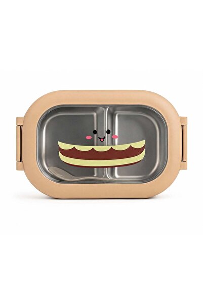 Generic 2-Compartment Stainless Steel Lunch Box with Spoon, Cartoon Lid, Leak...