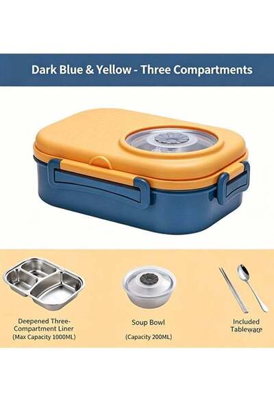 Generic Kids Lunch Box, 304 Stainless Steel 3‑Grid Meal Container with Soup B...