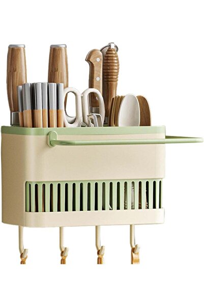 Generic No-Drill Wall-Mounted Utensil Organizer – 3 Compartments for Knives, ...