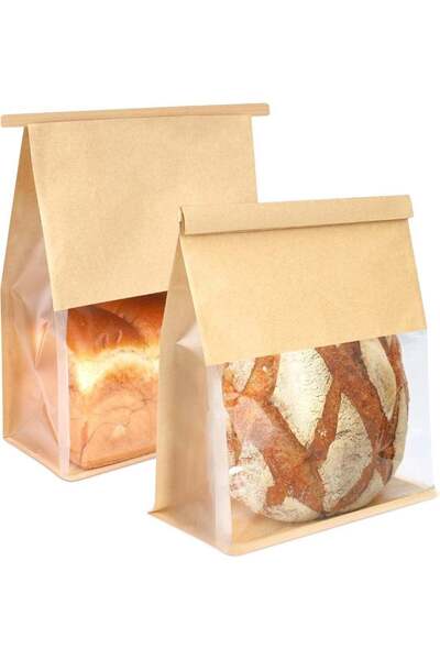 Generic Kraft Paper Bakery Bags with Clear Window, Tin Tie Tab Lock Resealabl...