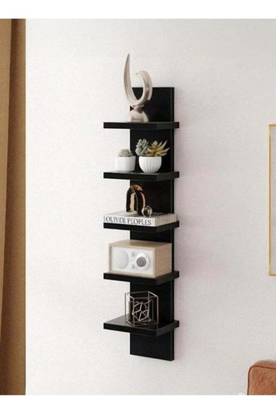 Generic 5-Tier Wall Shelf Unit Narrow, Black Finish - Vertical Column Shelf, ...