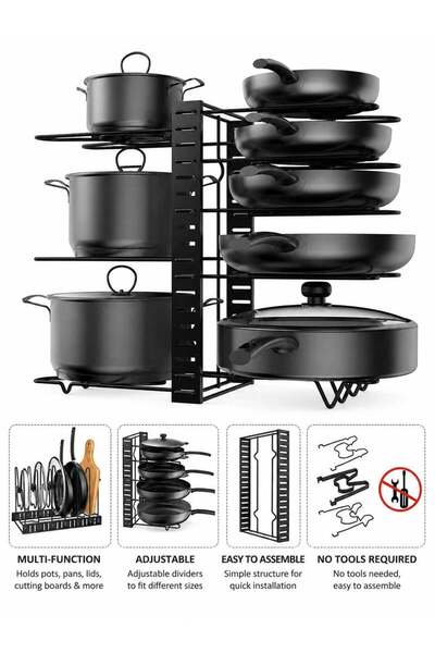 Generic 3-in-1 Adjustable Pot and Pan Organizer Rack for Cabinet, 8-Tier Cook...