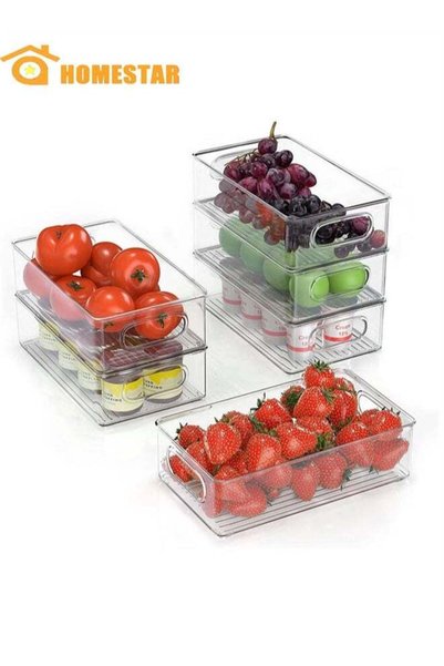 Generic 6 Pcs Refrigerator Organizer Bins, Clear Plastic Kitchen Organizer Fo...