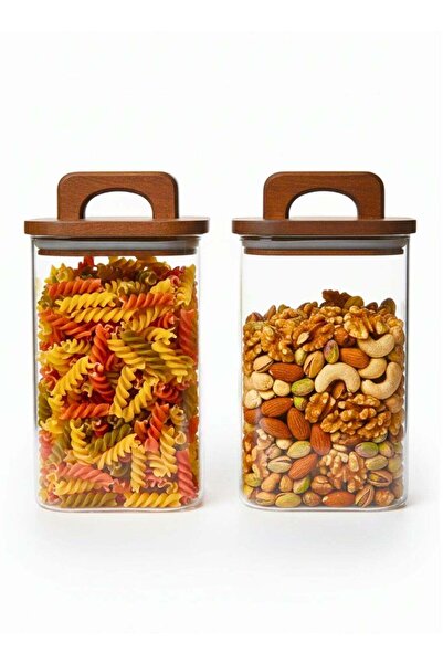 Generic Set of 2 - 1500 ML Borosilicate Square Glass Storage Jar With Acacia ...