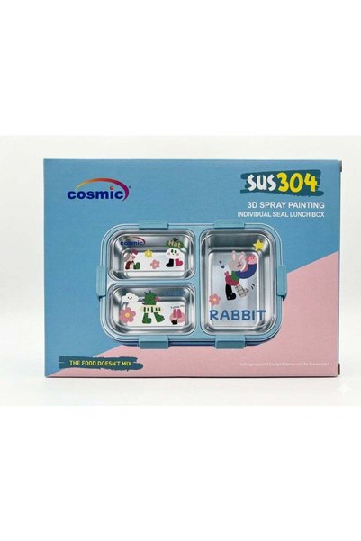 Generic COSMIC 3-Grid Stainless Steel SUS304 Lunch Box, LB-10051, Blue