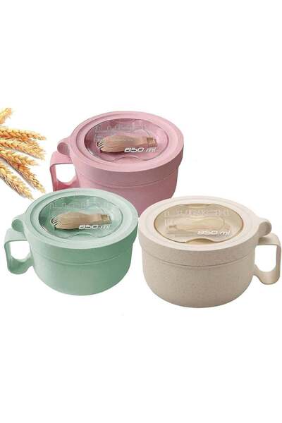 Generic 3 Pack Microwave Soup Bowl Containers with Lids, 28.7oz Wheat Straw R...