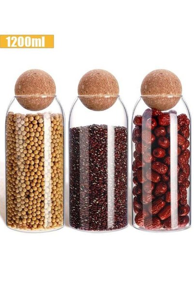 Generic 3 Pcs Glass Jar with Ball Cork Lid Decorative Round Bottle Sealed Can...