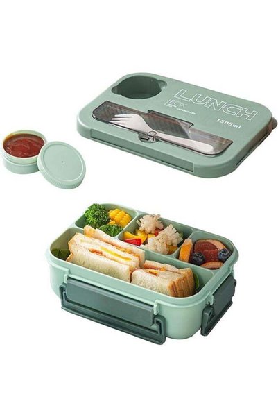 Generic Lunch Box 4 Boxes Bento Lunch Box Cutlery Lunch Box Sauce Jar Built-I...