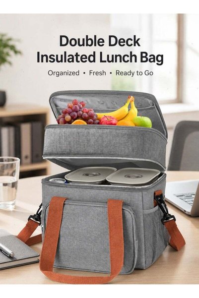 Generic Double Deck Insulated Lunch Bag- 6Hrs Leakproof Cooler Tote with 5mm ...