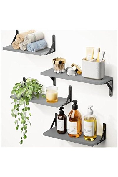 Generic 4 Pcs Floating Shelves, Wood Floating Wall Shelf with Metal Brackets,...