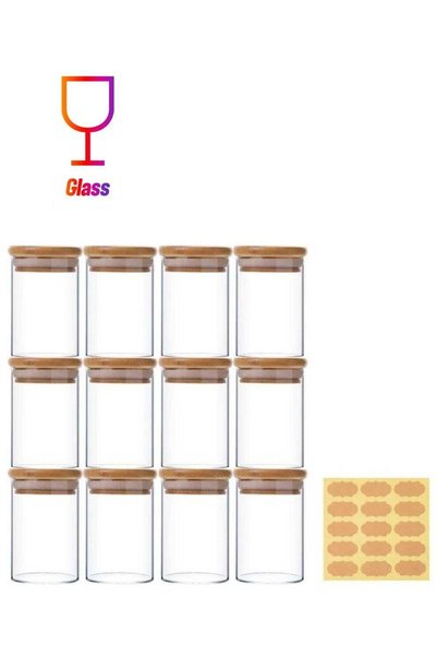 Generic 12-Piece Food Storage Glass Jars with Bamboo Airtight Lids Clear 150ml