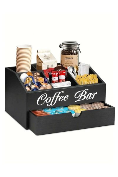 Generic Coffee Organizer Countertop with Drawer, Wood Coffee Bar Accessories ...
