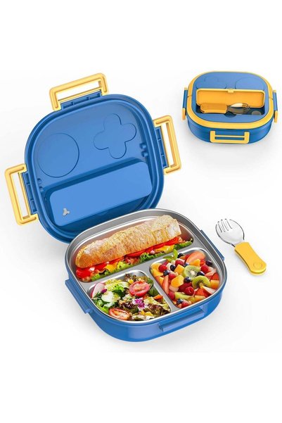 Generic Stainless Steel Bento Box with 3 Compartments, Portable Lunch Contain...