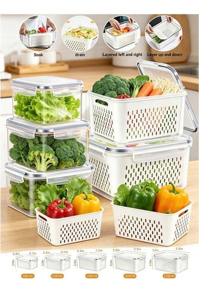Generic 5Pcs Fridge Food Storage Containers, Removable Draining Colanders wit...