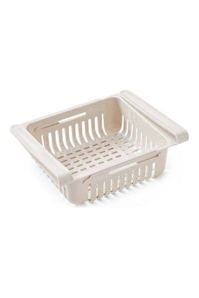 Generic Retractable Fridge Organizer Basket Beige