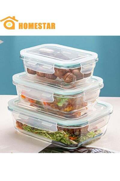 Generic 3 Pack Glass Kitchen Meal Prep Containers With Lasting Snap Locking L...