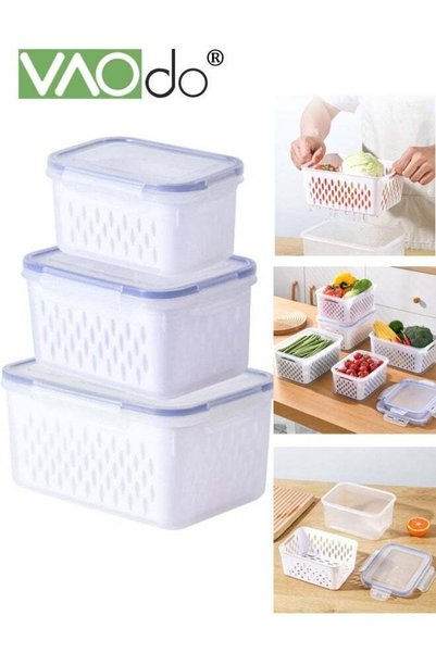 Generic 3 Pack Fruit Storage Containers for Fridge, Airtight Produce Saver wi...