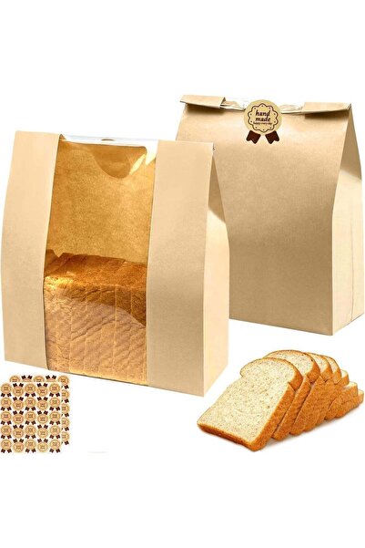 Generic 50 Pcs Kraft Paper Bread Bags, Brown Paper Lunch Bag, with Window, fo...