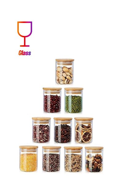 Generic Set of 10-180ML Borosilicate Glass Spice Jar With Bamboo Lids