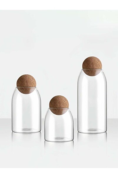 Generic Glass Storage Jars with Cork Lids Set of 3 - Airtight Clear Glass Con...