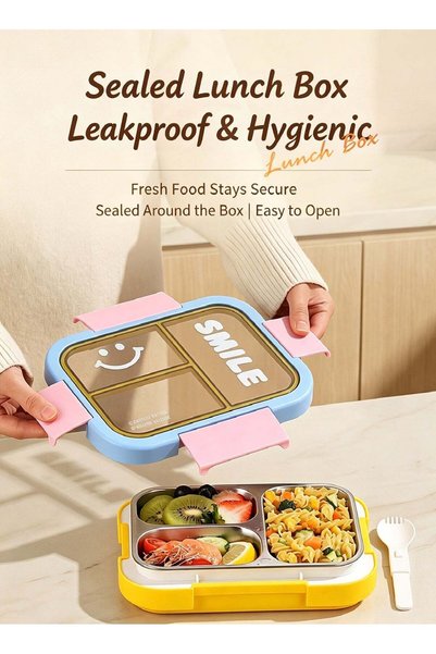 Generic Cute Smile Kids Bento Box, Divided Lunch Container with Utensil, Kids...