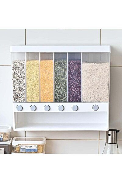 Generic 6 in1 Rice Dispenser Wall Mounted Plastic Dry Food Dispenser 10kg Tra...