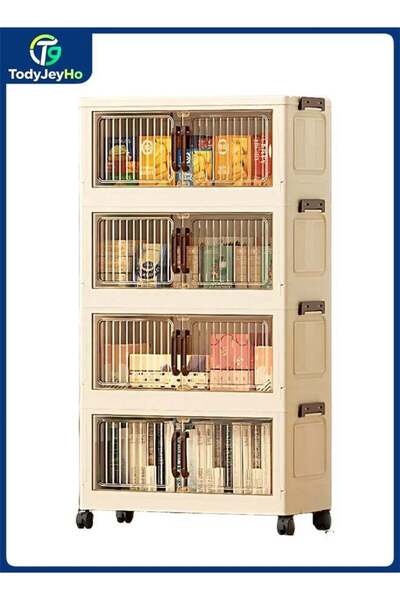 Generic 4-layer foldable storage box with lid and wheels, wardrobe organizer ...