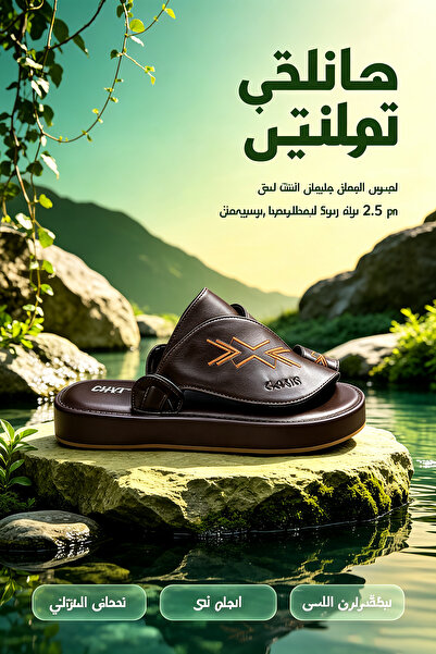 Al Masheel Store Soft Leather Texture Sandals with Decorative Stitching Detail