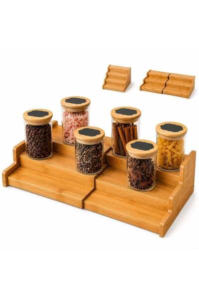 Generic Premium Expandable Bamboo Spice Rack Organizer, 3 Tier Cabinet & Coun...