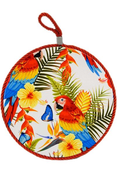 Generic Trivet With Parrots Design Decorative Ceramic Trivet With Hanging Loo...