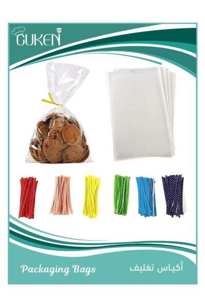 Generic 100 Pieces Clear Plastic Bags with 6 Colored Twist Ties, Cookies Bag,...