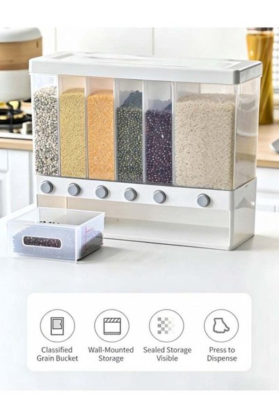 Generic Divided Rice and Cereal Dispenser 6 Grid Food Storage Containers Grai...