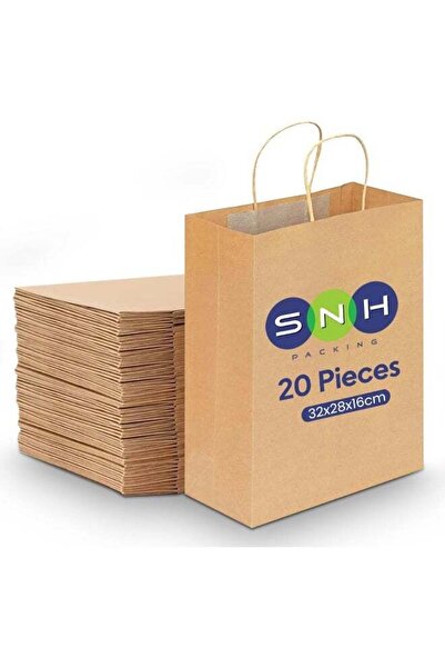 Generic 20 Pcs Kraft Paper Bag Brown Twisted Handle 32x28x16cm