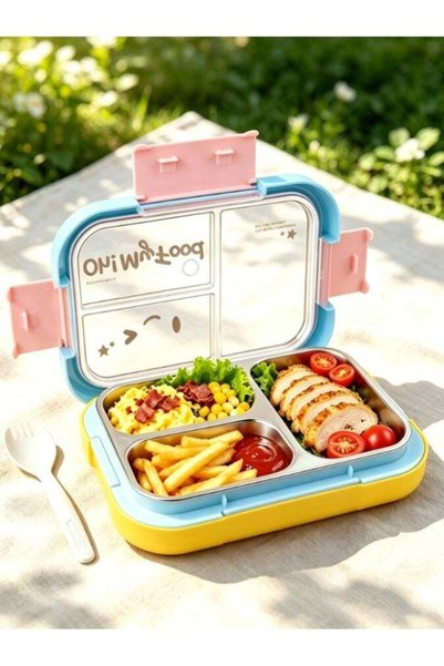 Generic Kids Bento Lunch Box, Food‑Grade Stainless Steel Divided Food Box wit...