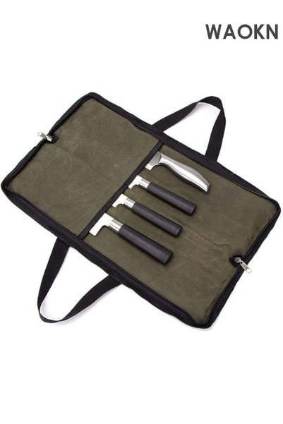 Generic Knife Roll , Heavy Duty Knife Bag , Waxed Canvas knife Case with 4 Sl...