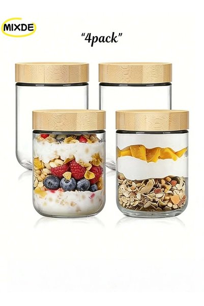 Generic 4 Pack 16oz Glass Jars with Airtight Lids, Overnight Oats Containers ...