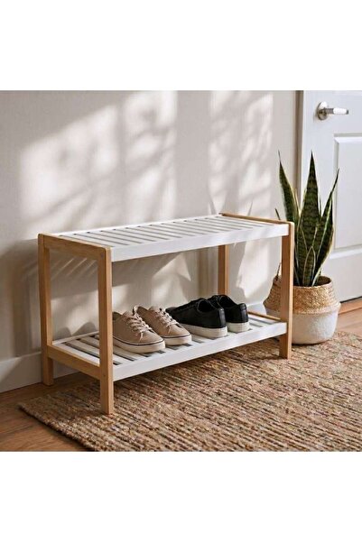 Generic Hecuba 2 Tier Storage Rack 70x26x36cm-White/Natural - 262MTA9900199