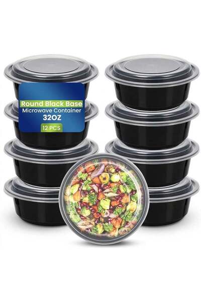 Generic 12 Pieces Disposable Round Microwave Container Of 32 Oz with Lid