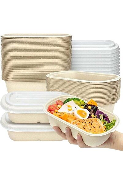 Generic 50 Pack Disposable Meal Prep Containers with Lid, 700ML Bagasse Paper...