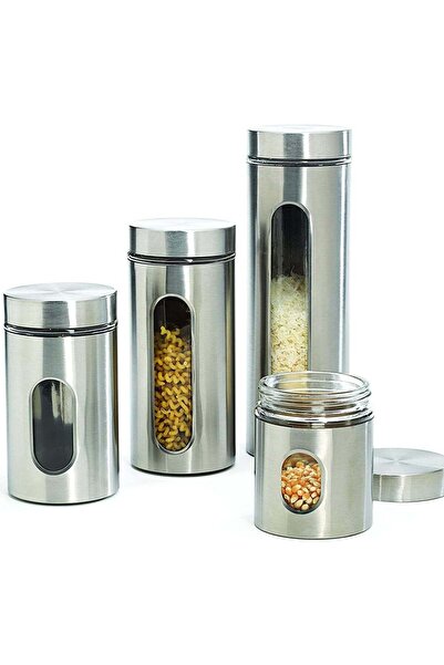 Generic 4 piece set Stainless Steel Food Storage Canister Sets with Glass Vis...